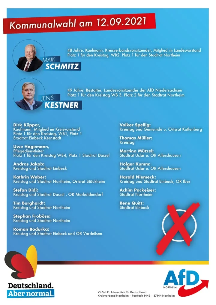 Kommunalwahlen am 12.9.21 alle 3 Stimmen für die AfD Download Flyer: https://afd-nort …