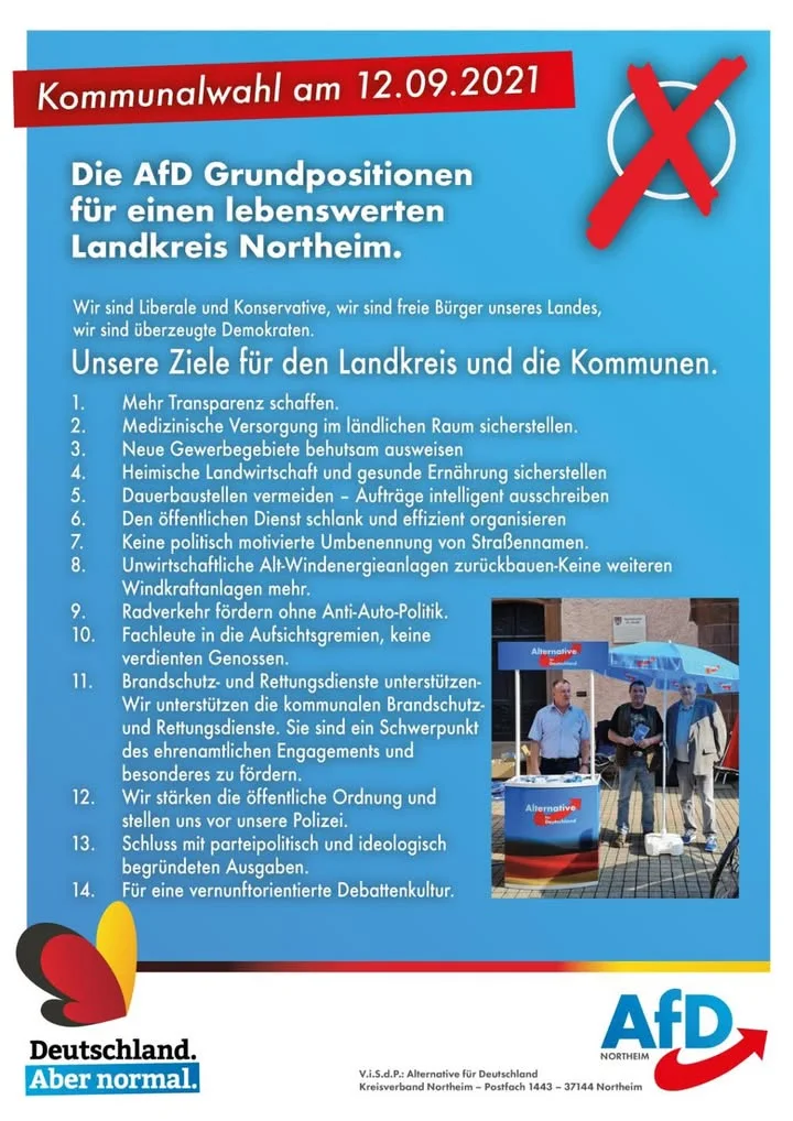 Kommunalwahlen am 12.9.21 alle 3 Stimmen für die AfD Download Flyer: https://afd-nort …
