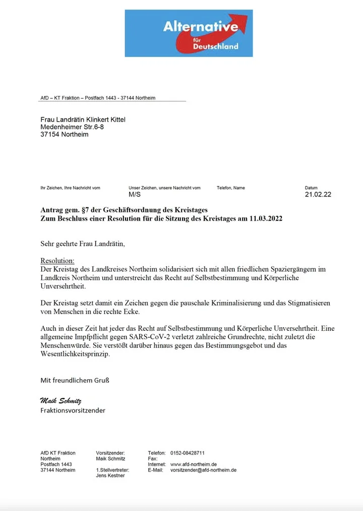 Antrag im Kreistag an die Landrätin